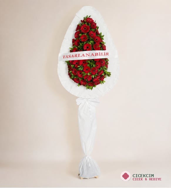 Tek Katlı Kırmızı Gerbera Çiçekleri Çelenk