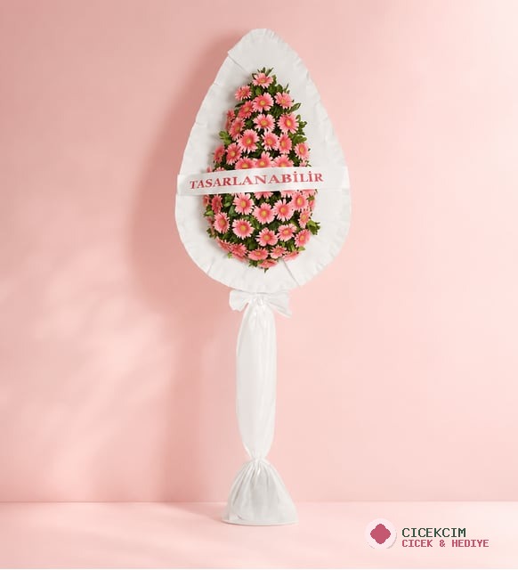 Tek Katlı Büyük Pembe Gerbera Çiçekli Çelenk