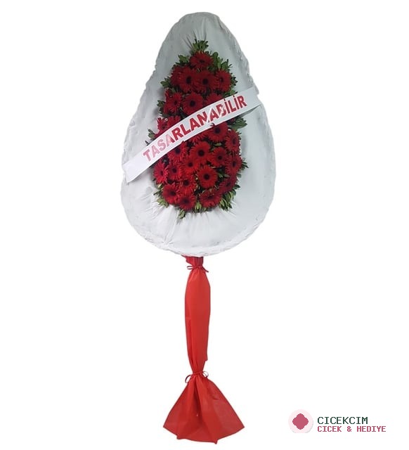 Tek Katlı Kırmızı Gerbera Ayaklı Çelenk (2MT)