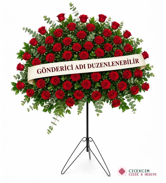 45 Kırmızı Gül ve Okaliptus Ferforje Çelenk