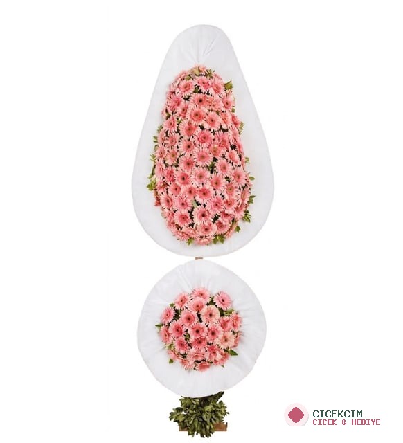Pembe Gerberalar İki Katlı Çelenk